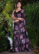 Organza Black Party Wear Hand Work Saree